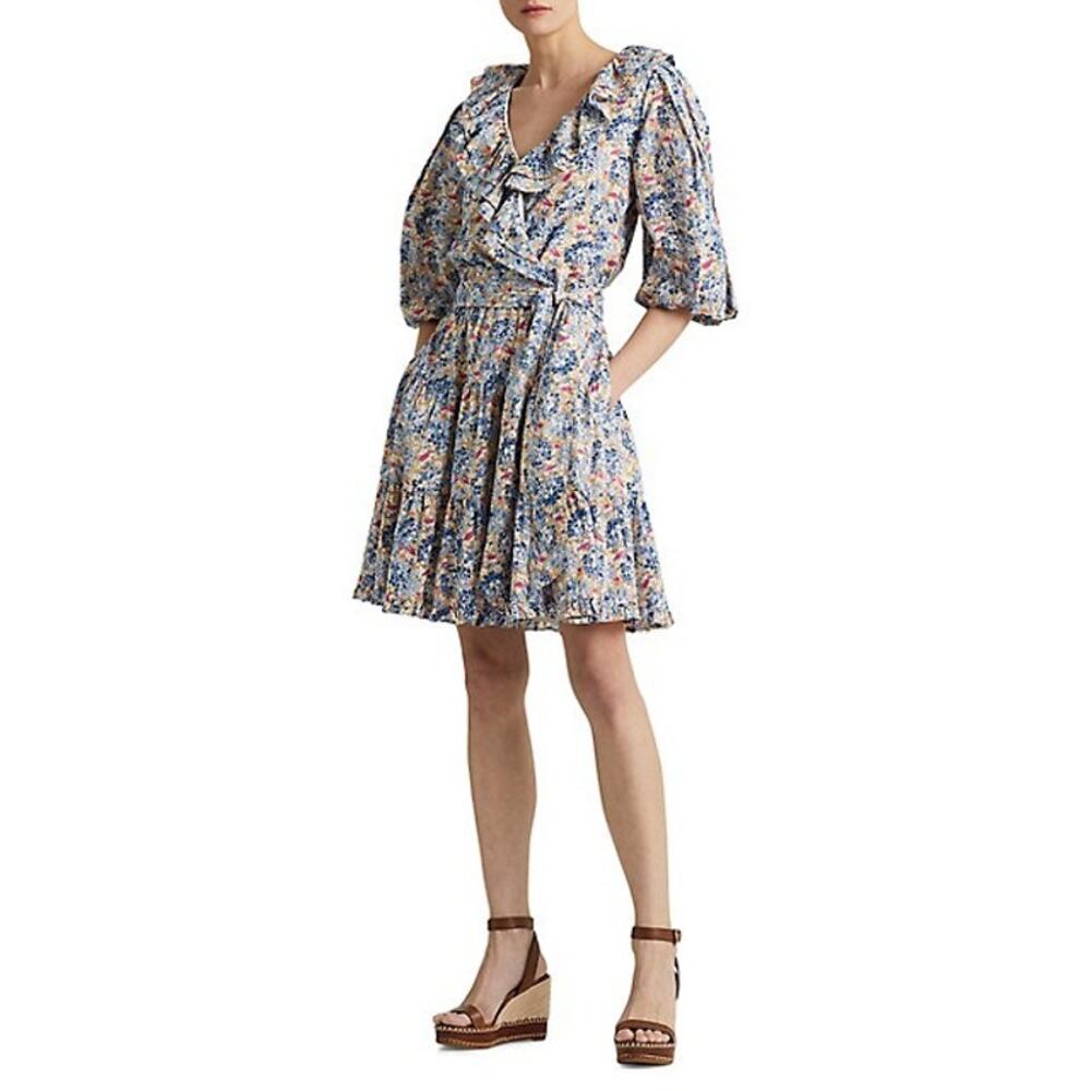 Lauren Ralph Lauren ​Floral Ruffle-Trim Cotton Voile‎ Dress Size 0